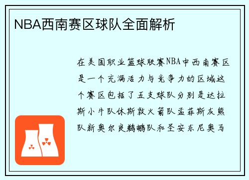 NBA西南赛区球队全面解析